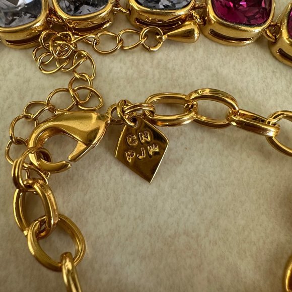 CN PJM signed yellow gold plated pink purple jewels gemstones statement necklace - Picture 6 of 7